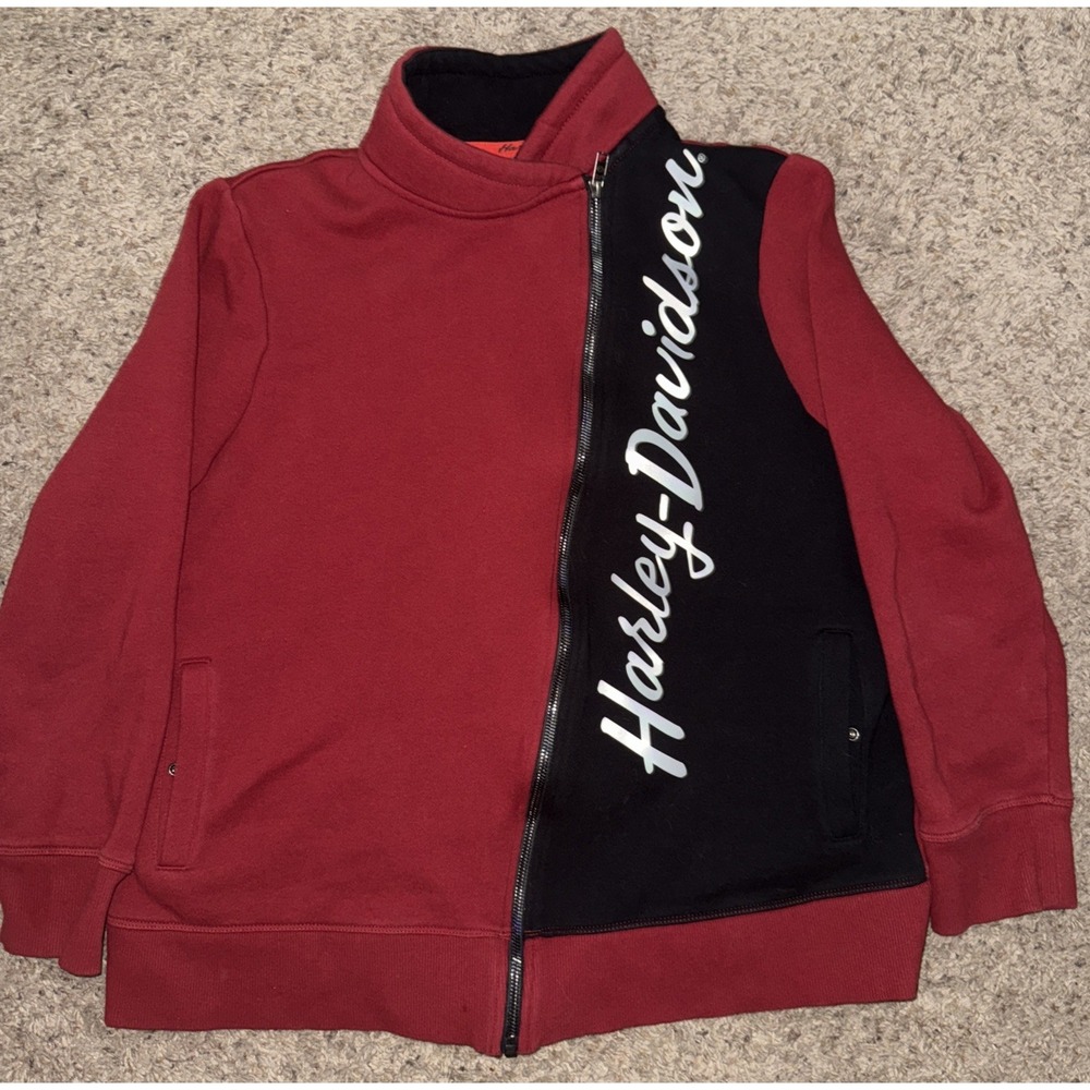 Harley-Davidson Women's XL Casual Biker‎ Zip Fleece Activewear Jacket Red